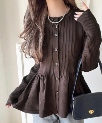 ペプラムリブカーディガン