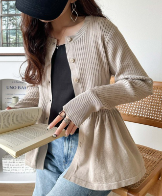 ペプラムリブカーディガン