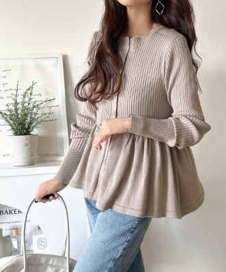 ペプラムリブカーディガン