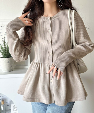 ペプラムリブカーディガン