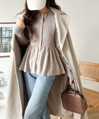 ペプラムリブカーディガン