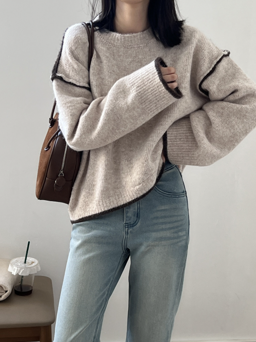 配色ステッチニットプルオーバー
