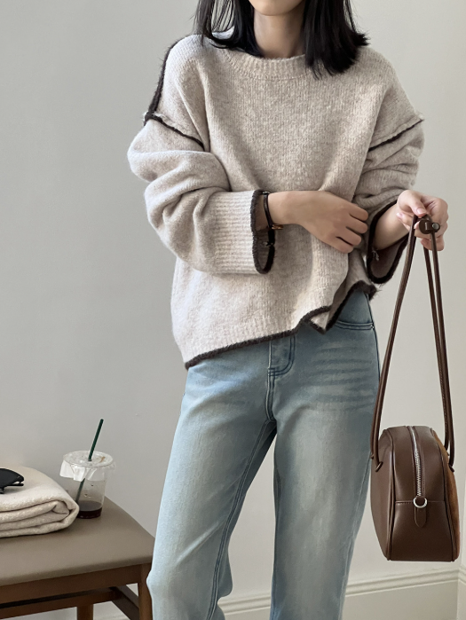 配色ステッチニットプルオーバー