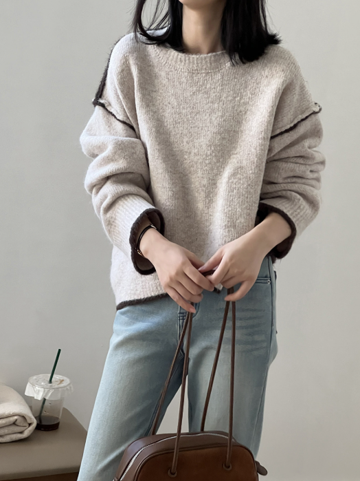 配色ステッチニットプルオーバー