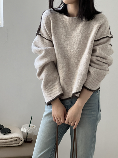 配色ステッチニットプルオーバー