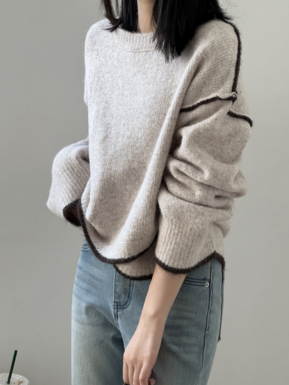 配色ステッチニットプルオーバー