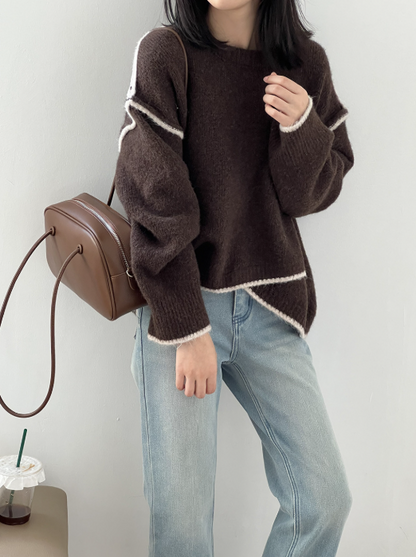 配色ステッチニットプルオーバー