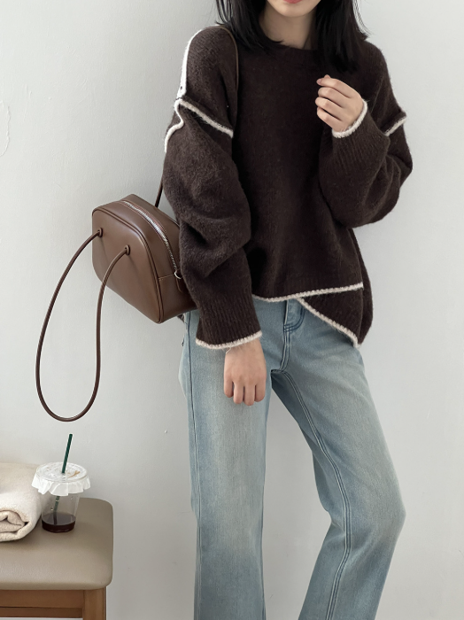 配色ステッチニットプルオーバー