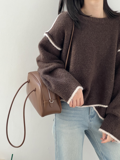 配色ステッチニットプルオーバー