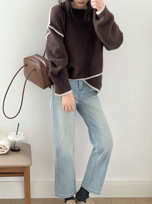 配色ステッチニットプルオーバー