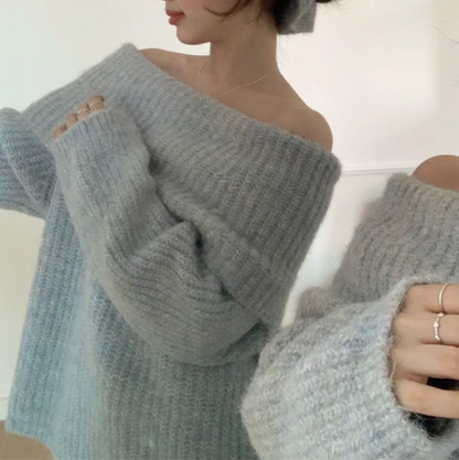 オフショルダーモヘアタッチルーズニット