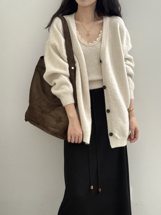 ソフトタッチニットカーデ＆レーストリムキャミトップセット