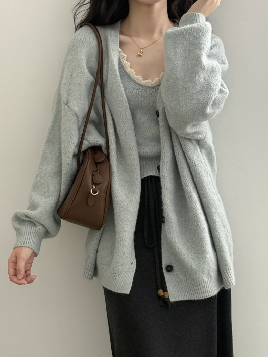 ソフトタッチニットカーデ＆レーストリムキャミトップセット