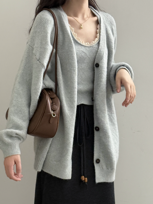 ソフトタッチニットカーデ＆レーストリムキャミトップセット