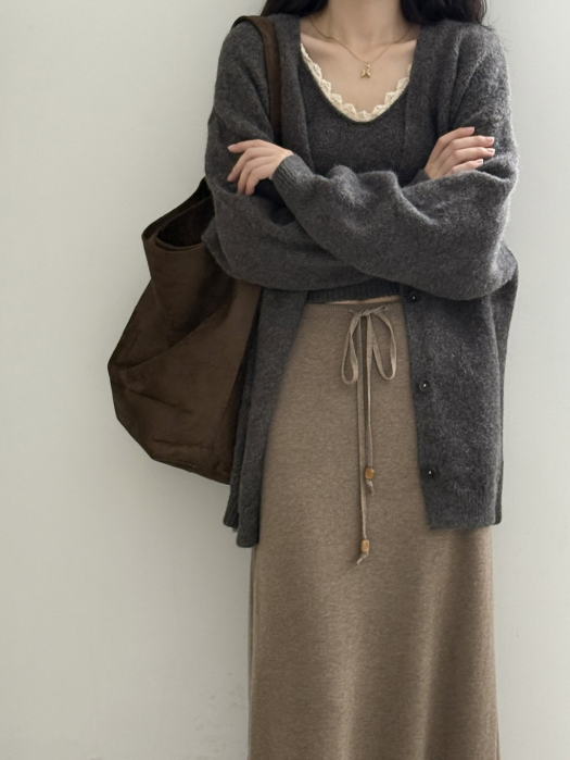 ソフトタッチニットカーデ＆レーストリムキャミトップセット