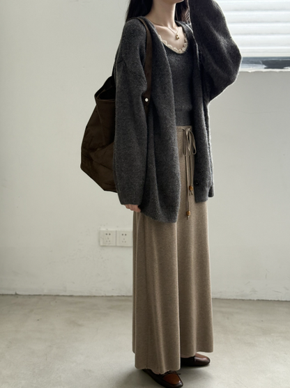 ソフトタッチニットカーデ＆レーストリムキャミトップセット