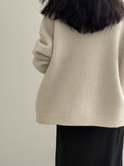 ワッフルニットカーデ × リブキャミソールセット