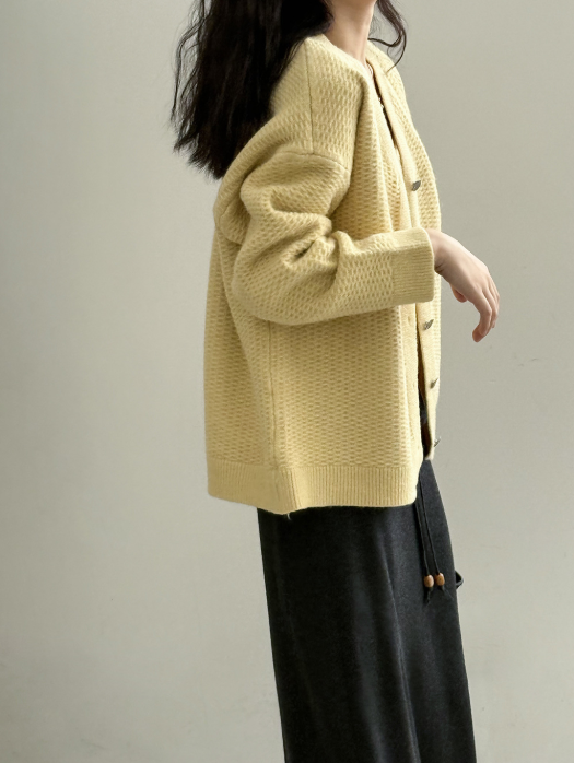 ワッフルニットカーデ × リブキャミソールセット
