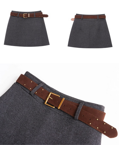 【11/28(金)PM12:00～販売START】ベルト付きウールライクミニスカート