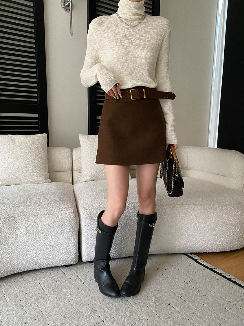 【11/28(金)PM12:00～販売START】ベルト付きウールライクミニスカート