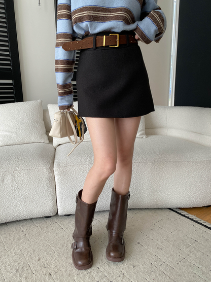 【11/28(金)PM12:00～販売START】ベルト付きウールライクミニスカート
