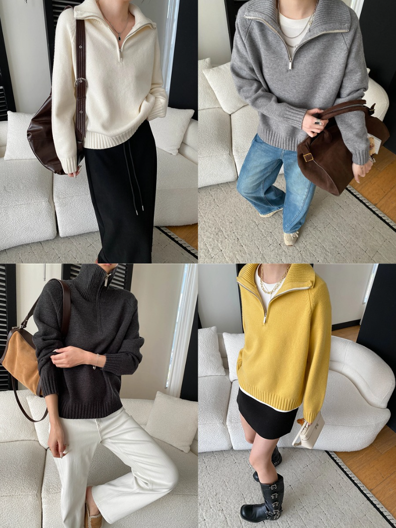 【11/28(金)PM12:00～販売START】ハーフジップハイネックニットプルオーバー