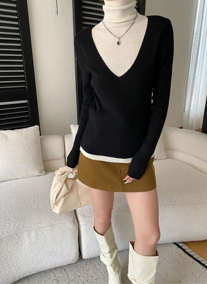 【11/28(金)PM12:00～販売START】ディープVレイヤードリブニットトップス