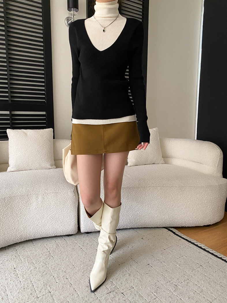 【11/28(金)PM12:00～販売START】ディープVレイヤードリブニットトップス