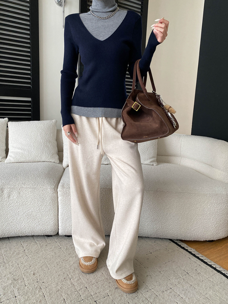 【11/28(金)PM12:00～販売START】ディープVレイヤードリブニットトップス