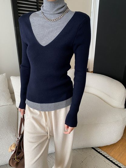 【11/28(金)PM12:00～販売START】ディープVレイヤードリブニットトップス