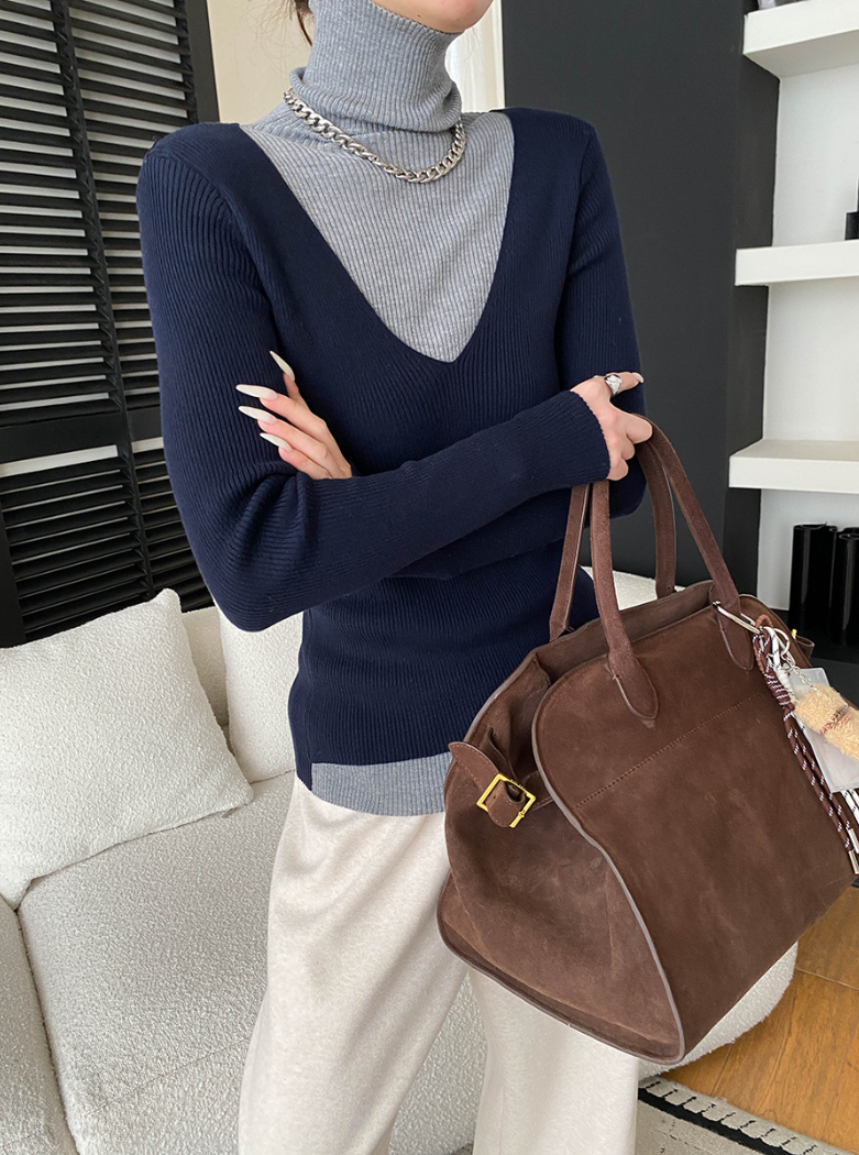 【11/28(金)PM12:00～販売START】ディープVレイヤードリブニットトップス