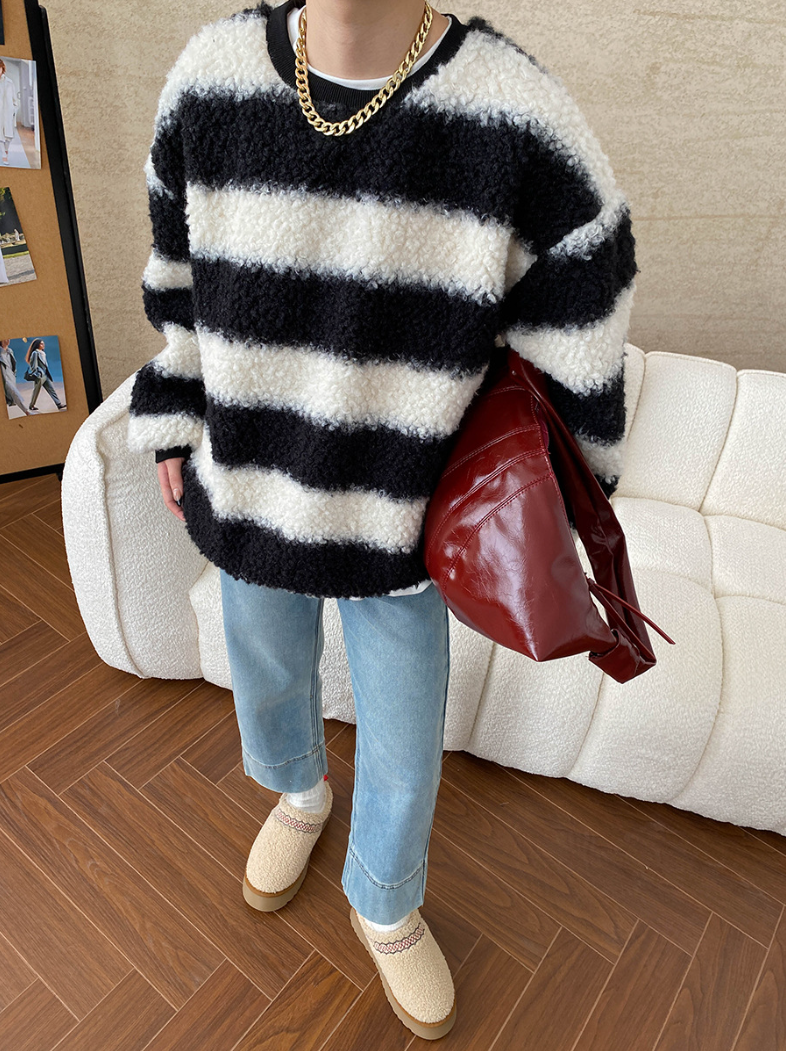 【11/28(金)PM12:00～販売START】ボアストライプモコモコオーバートップス