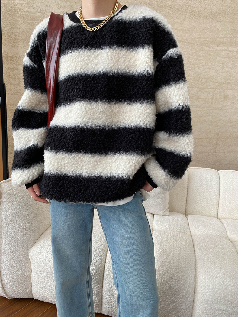 【11/28(金)PM12:00～販売START】ボアストライプモコモコオーバートップス