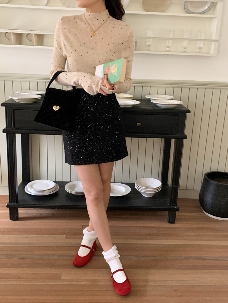 【11/28(金)PM12:00～販売START】ドットリブスリムフィットメロウトップス