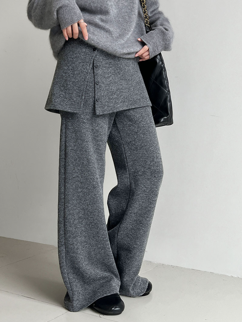 レイヤードデザインニットワイドパンツ