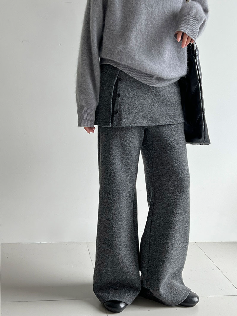 レイヤードデザインニットワイドパンツ