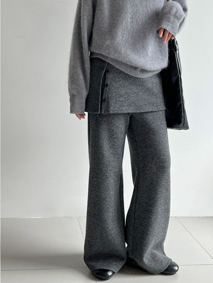 レイヤードデザインニットワイドパンツ