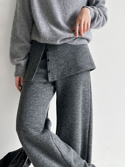 レイヤードデザインニットワイドパンツ