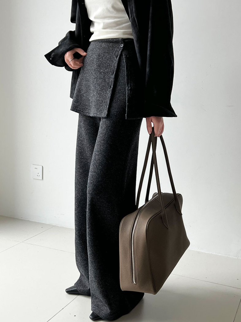 レイヤードデザインニットワイドパンツ