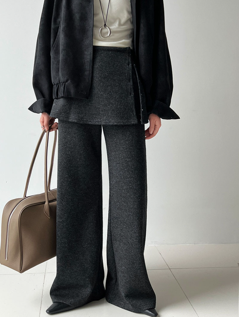 レイヤードデザインニットワイドパンツ