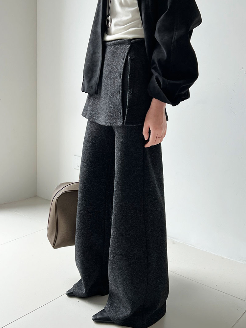 レイヤードデザインニットワイドパンツ