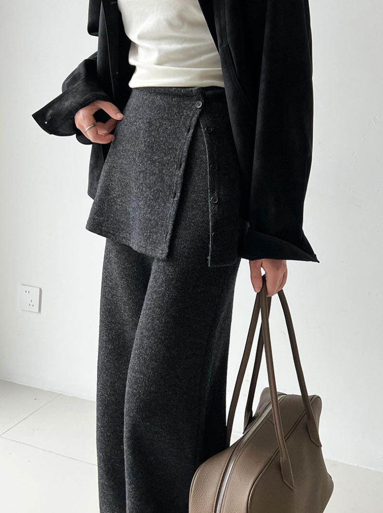 レイヤードデザインニットワイドパンツ