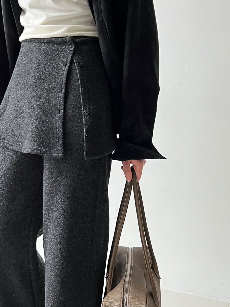 レイヤードデザインニットワイドパンツ