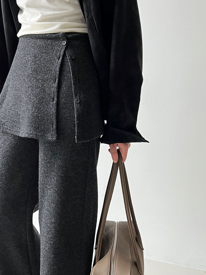 レイヤードデザインニットワイドパンツ