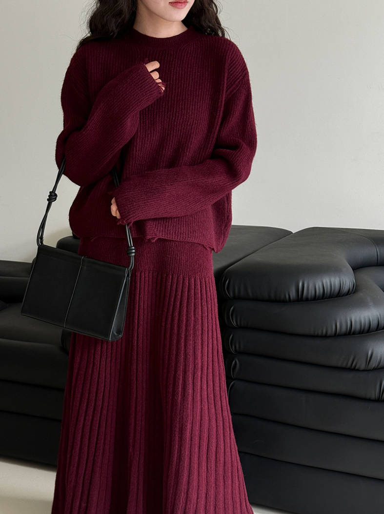 ［ SET ］ルーズフィットダメージニット×ロングスカートセット