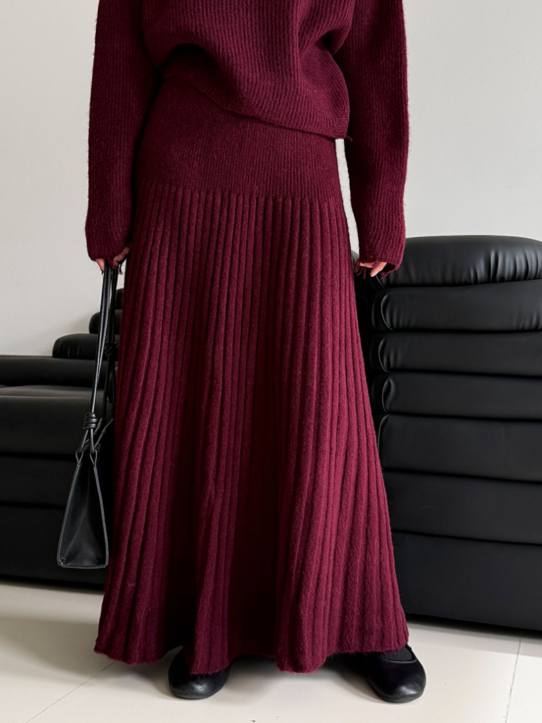 ［ SET ］ルーズフィットダメージニット×ロングスカートセット