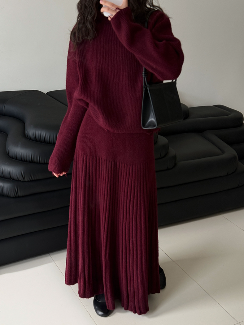 ［ SET ］ルーズフィットダメージニット×ロングスカートセット