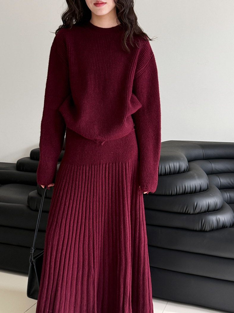 ［ SET ］ルーズフィットダメージニット×ロングスカートセット