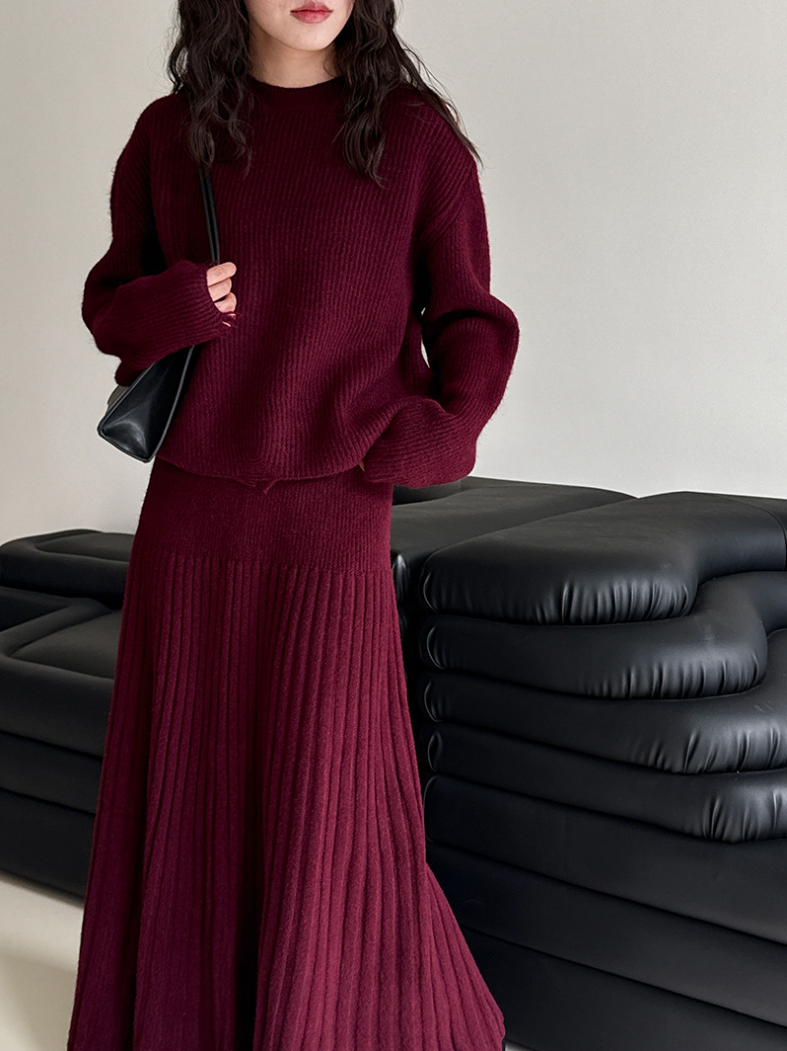 ［ SET ］ルーズフィットダメージニット×ロングスカートセット