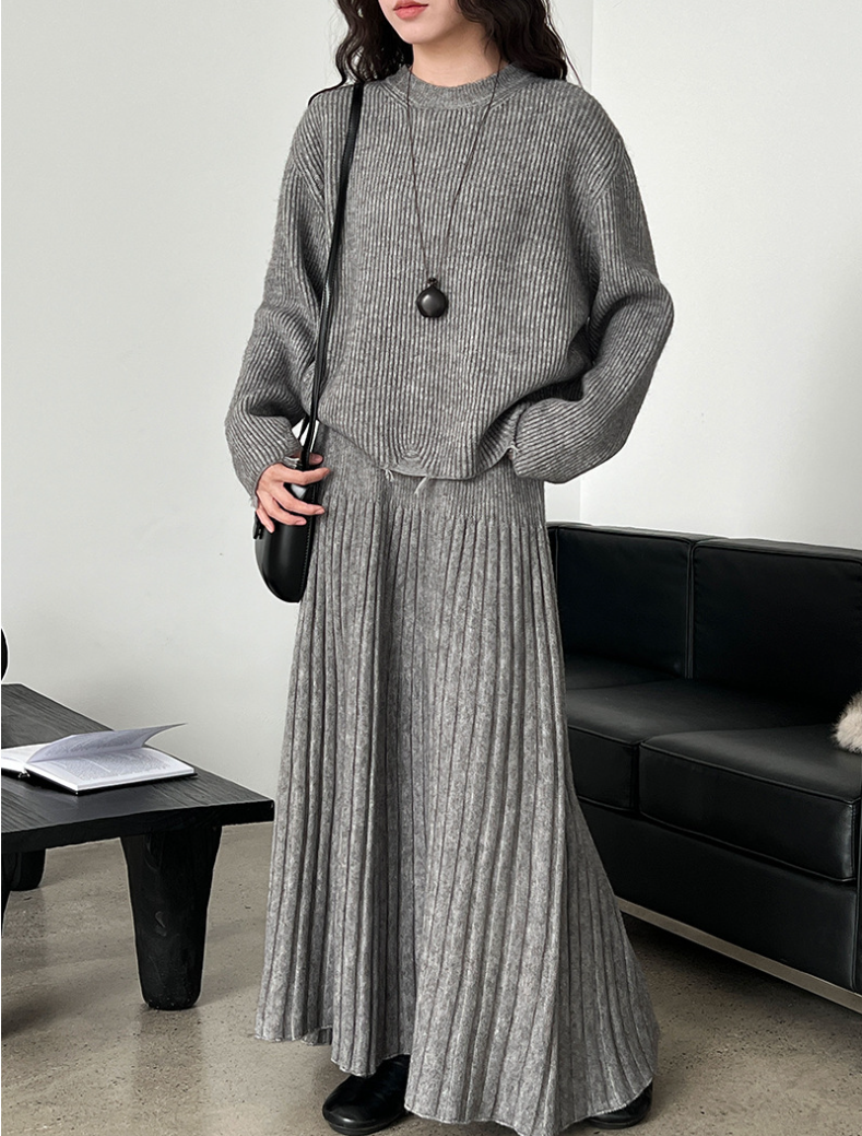 ［ SET ］ルーズフィットダメージニット×ロングスカートセット